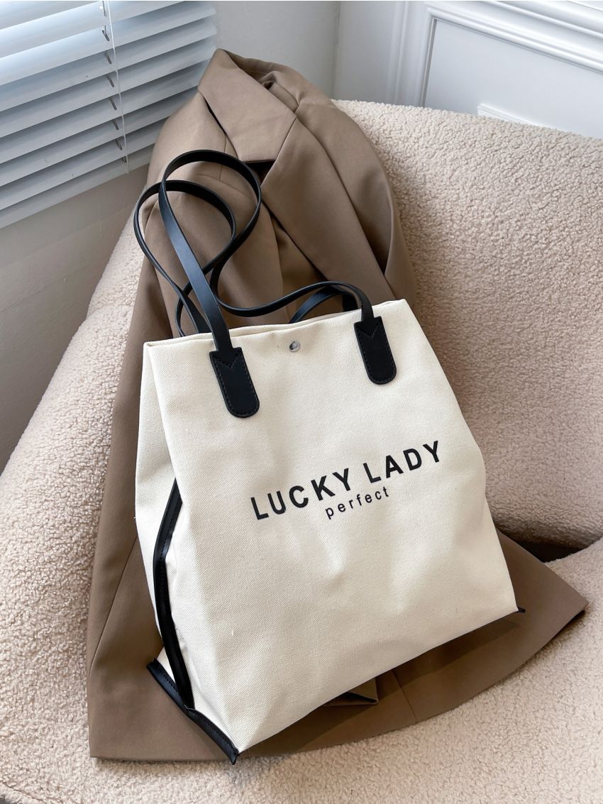 Letter Graphic Shoulder Tote Bag