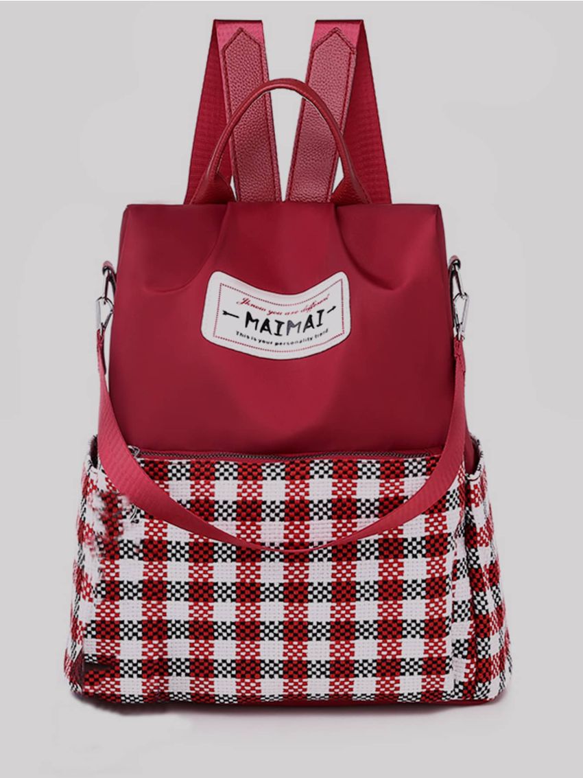 Letter Patch Plaid Pattern Backpack