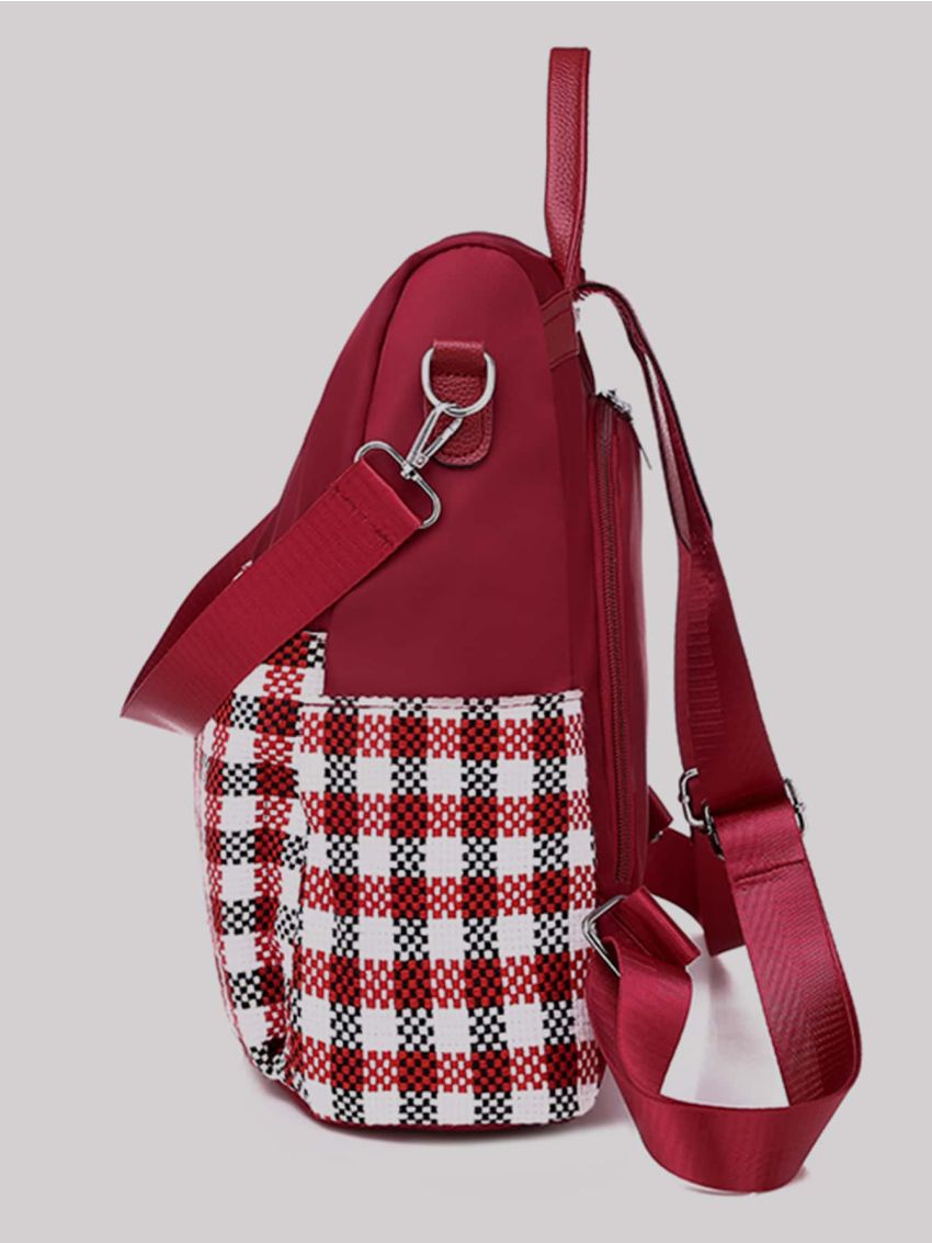 Letter Patch Plaid Pattern Backpack
