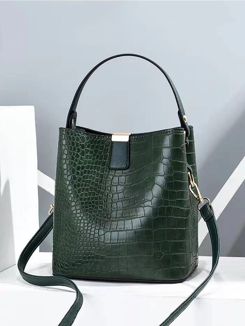 Mini Crocodile Embossed Top Handle Bucket Bag