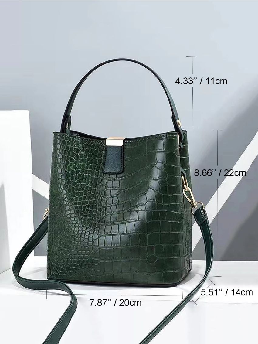 Mini Crocodile Embossed Top Handle Bucket Bag