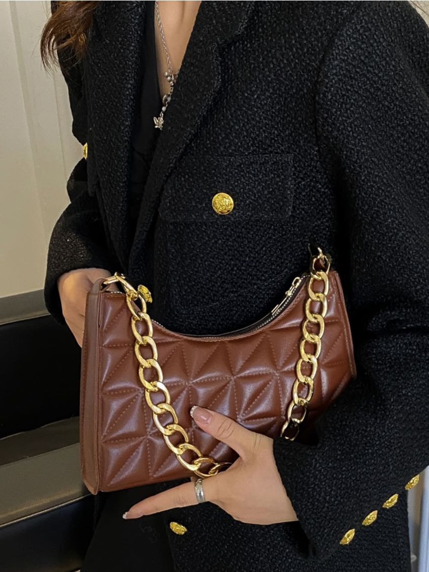 Quilted Chain Baguette Bag