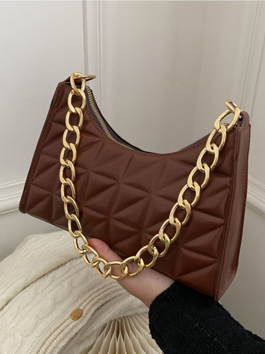 Quilted Chain Baguette Bag