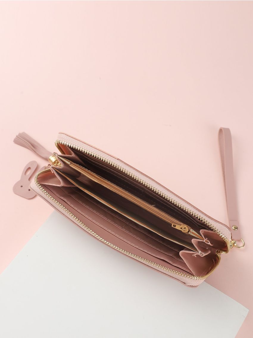 Tassel Decor Colorblock Long Wallet