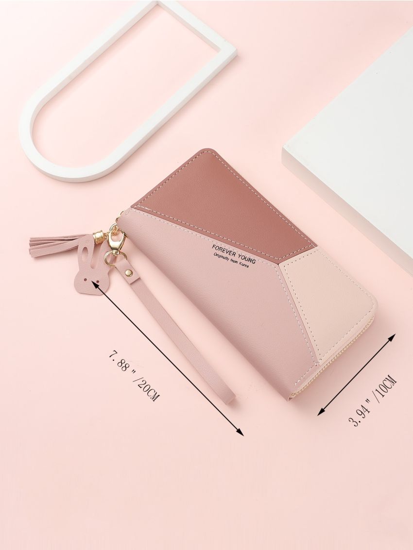 Tassel Decor Colorblock Long Wallet