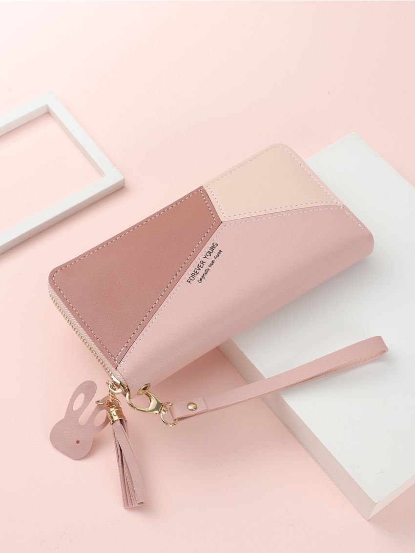 Tassel Decor Colorblock Long Wallet