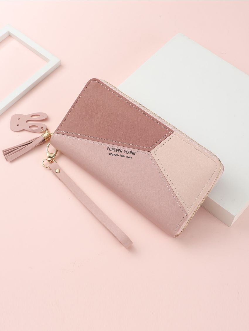 Tassel Decor Colorblock Long Wallet