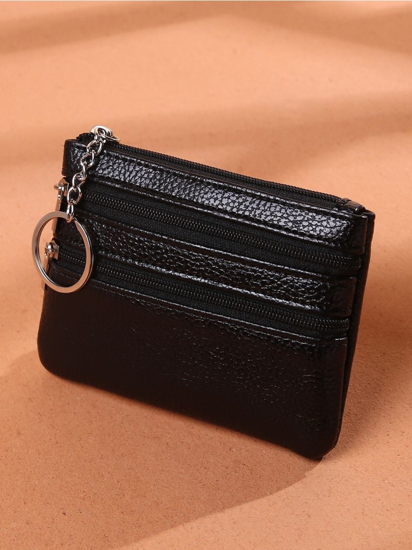 Multi Zip Ring Decor Coin Case