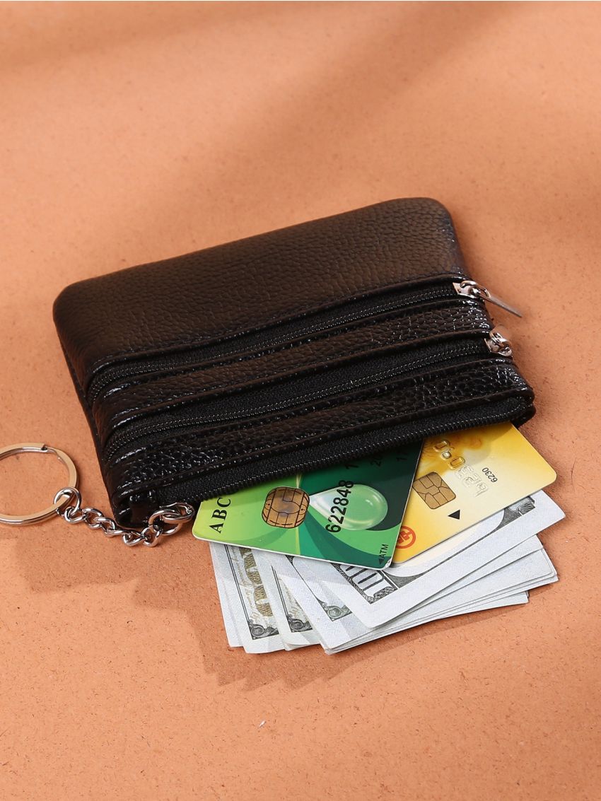 Multi Zip Ring Decor Coin Case