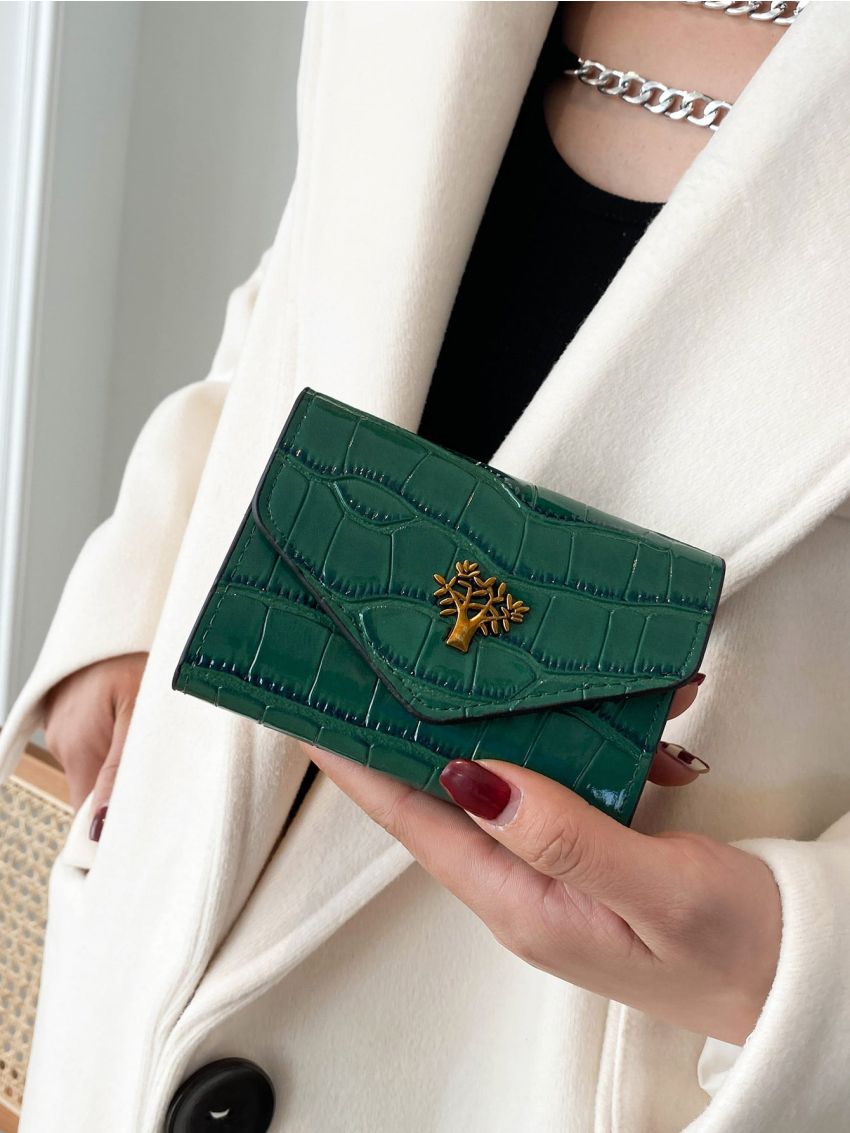 Metal Decor Crocodile Embossed Small Purse