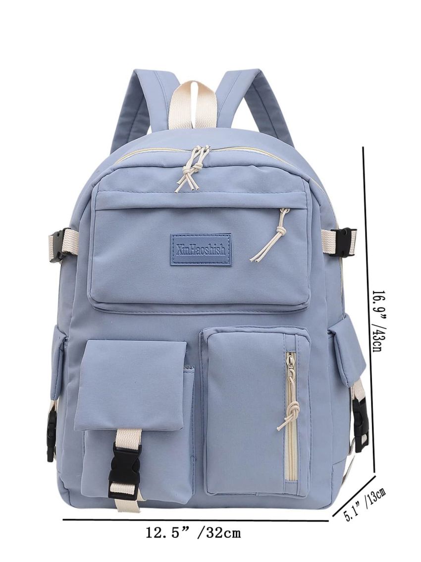 Letter Patch Buckle Decor Large Capacity Functional Backpack