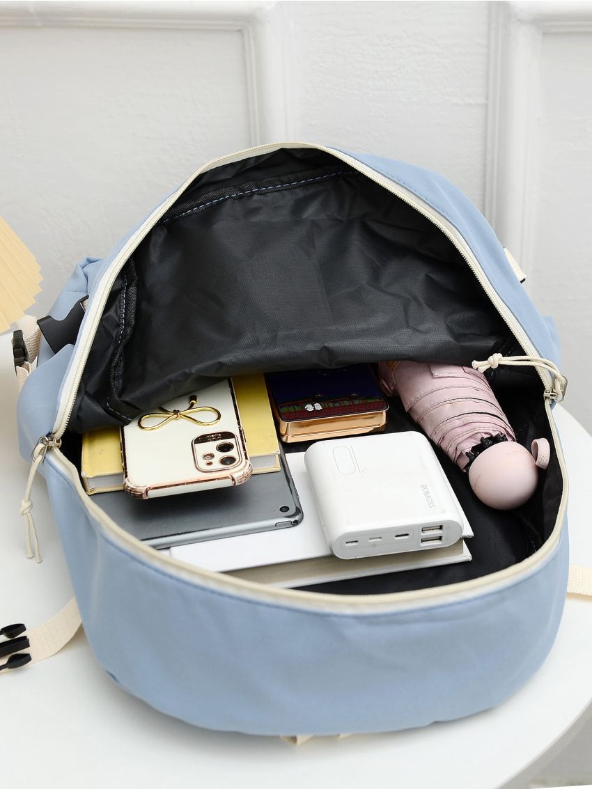 Letter Patch Buckle Decor Large Capacity Functional Backpack