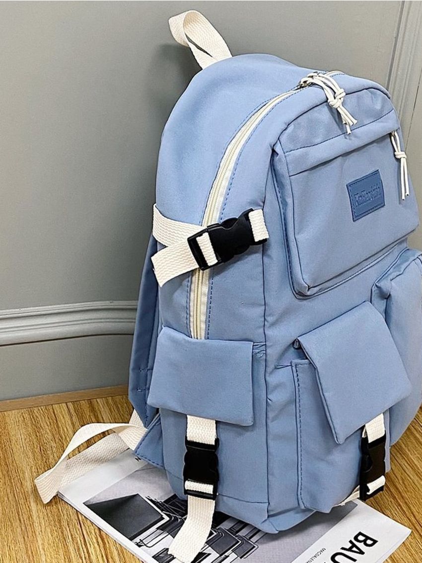 Letter Patch Buckle Decor Large Capacity Functional Backpack