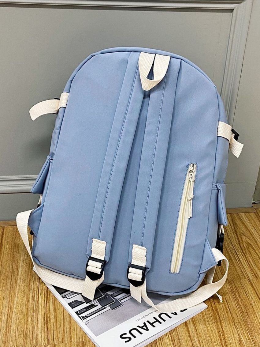 Letter Patch Buckle Decor Large Capacity Functional Backpack