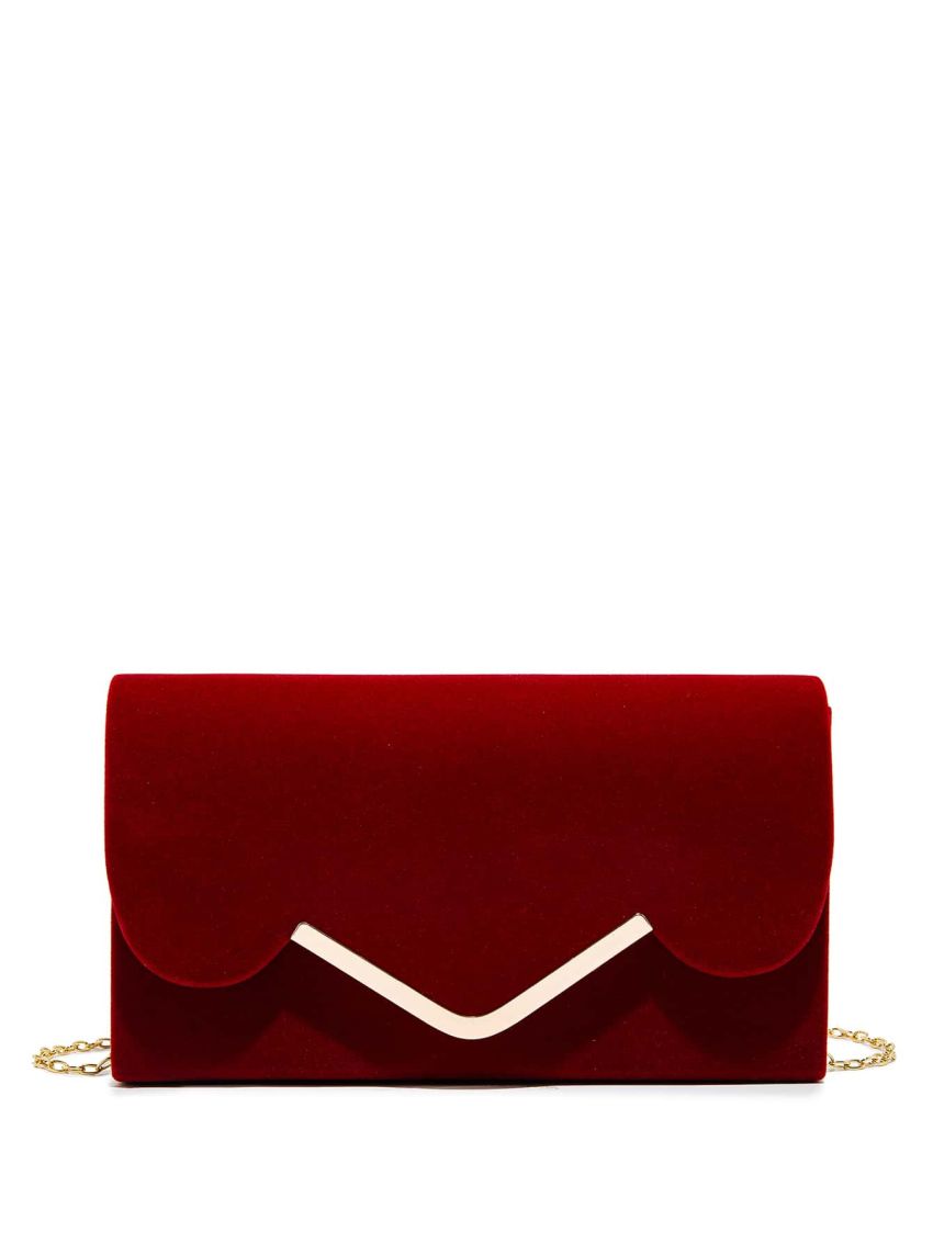 Metal V Decor Flap Chain Velvet Square Bag