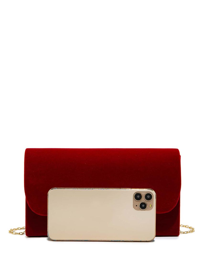 Metal V Decor Flap Chain Velvet Square Bag