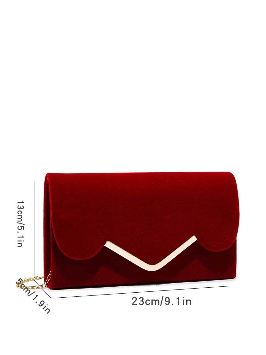 Metal V Decor Flap Chain Velvet Square Bag