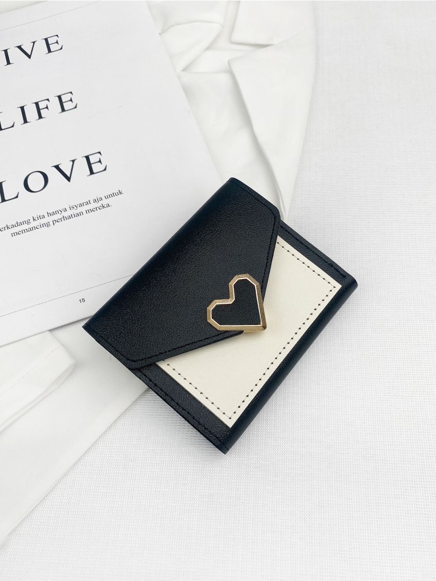 Heart Decor Colorblock Small Wallet