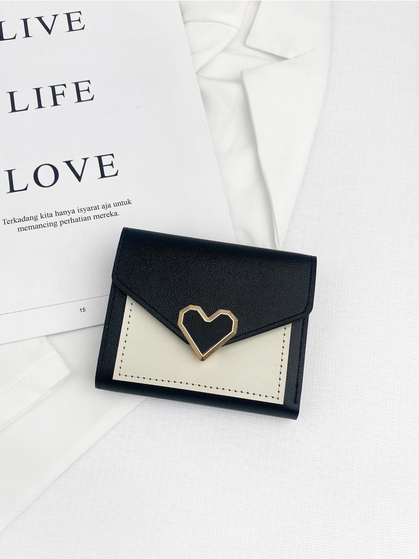 Heart Decor Colorblock Small Wallet