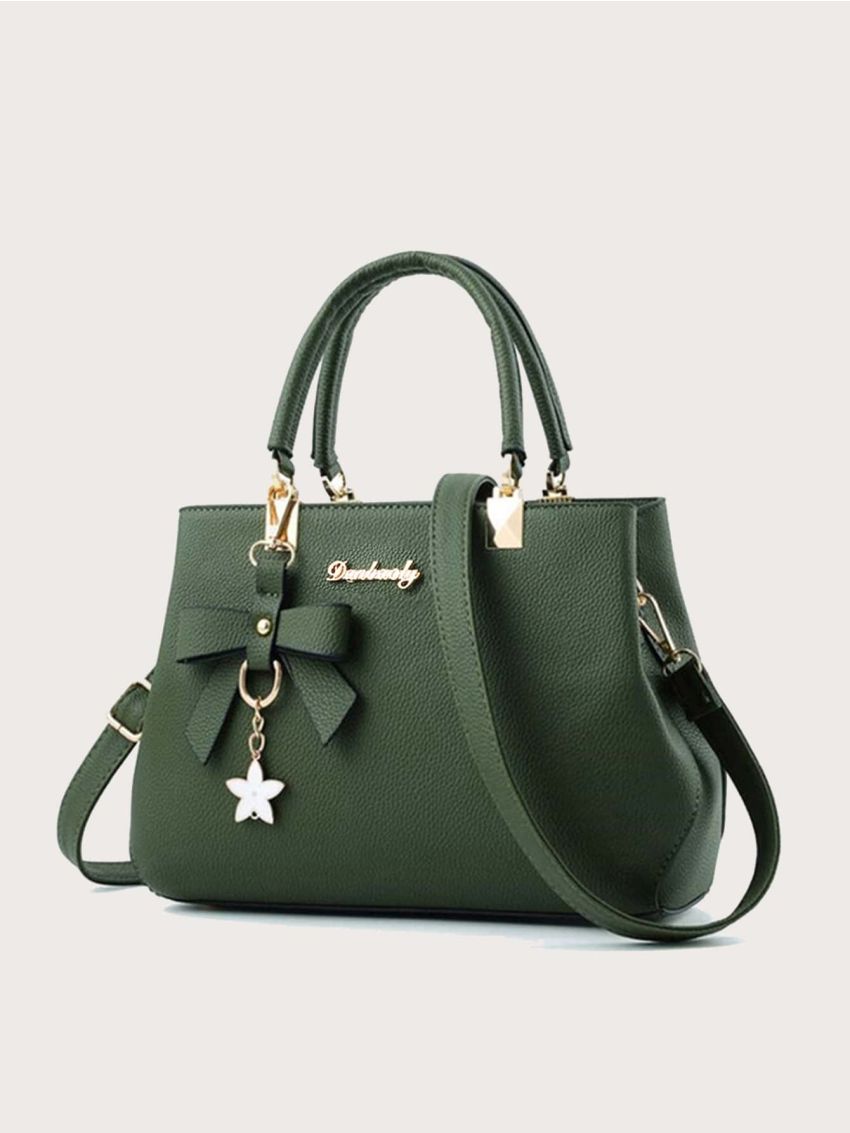 Bow & Flower Decor Litchi Embossed Square Bag