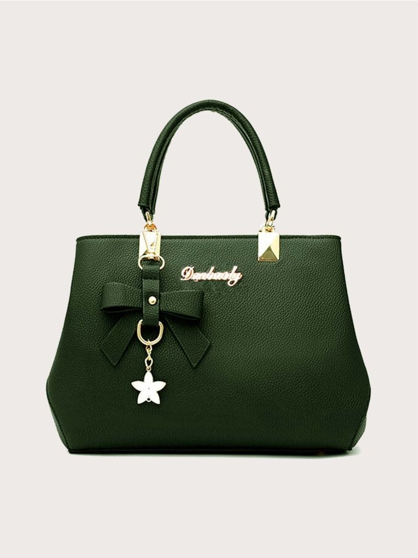 Bow & Flower Decor Litchi Embossed Square Bag