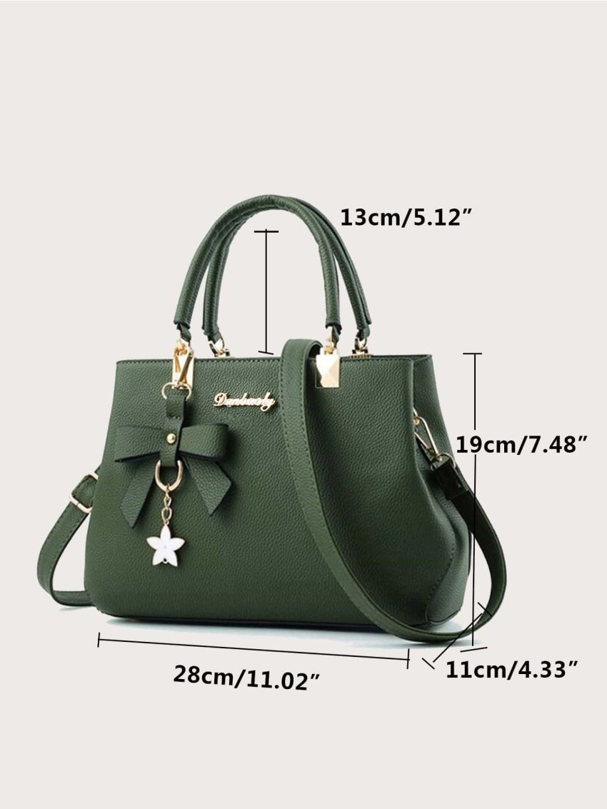 Bow & Flower Decor Litchi Embossed Square Bag