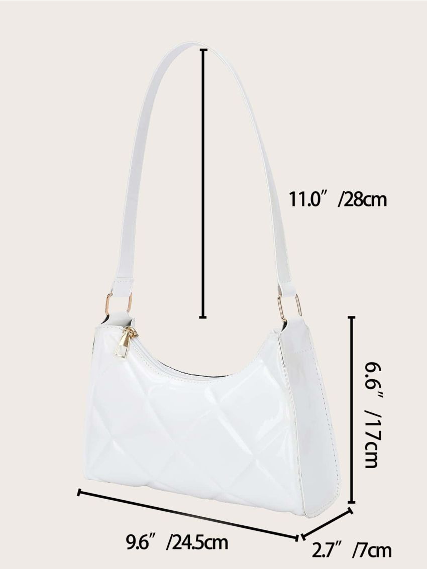 Artificial Patent Leather Quilted Baguette Bag