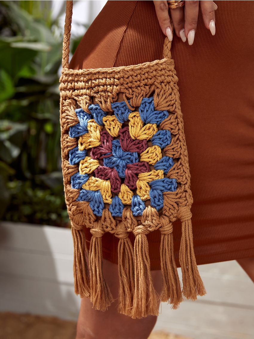Tassel Decor Crossbody Crochet Bag