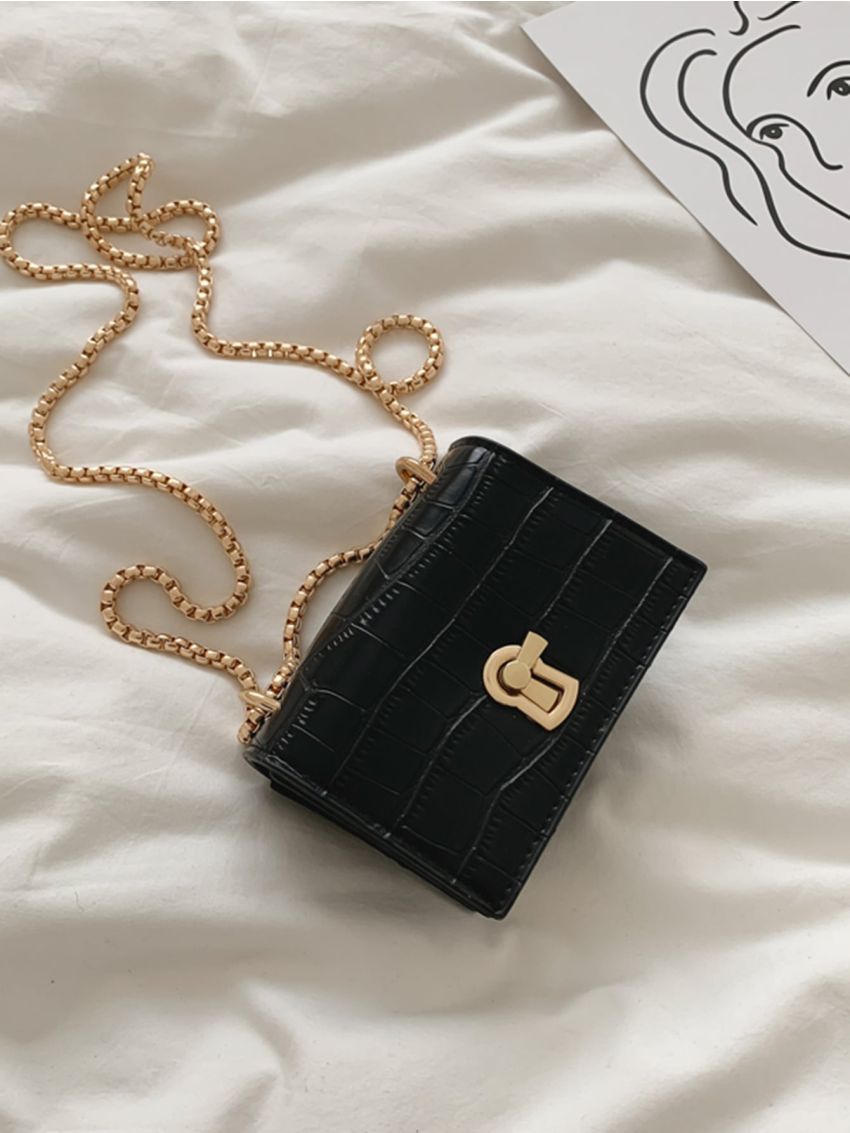 Mini Crocodile Embossed Turn-lock Square Bag