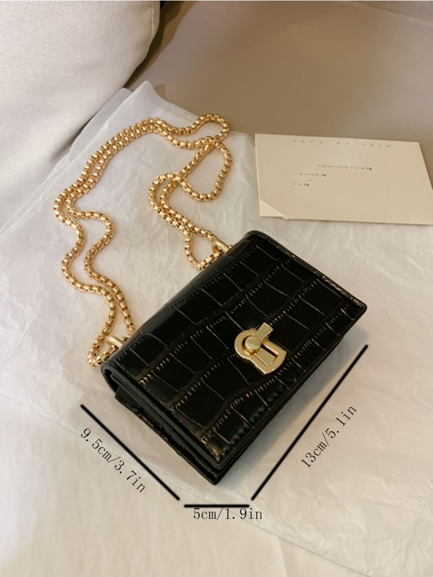 Mini Crocodile Embossed Turn-lock Square Bag