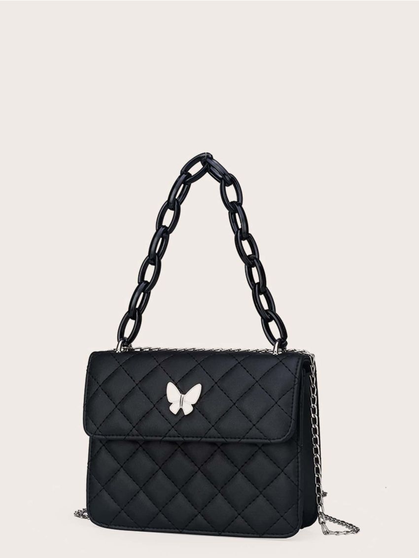Mini Butterfly Decor Quilted Chain Satchel Bag