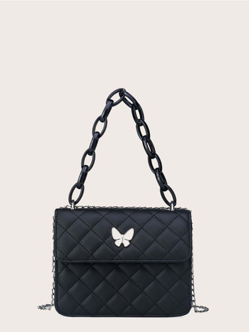 Mini Butterfly Decor Quilted Chain Satchel Bag