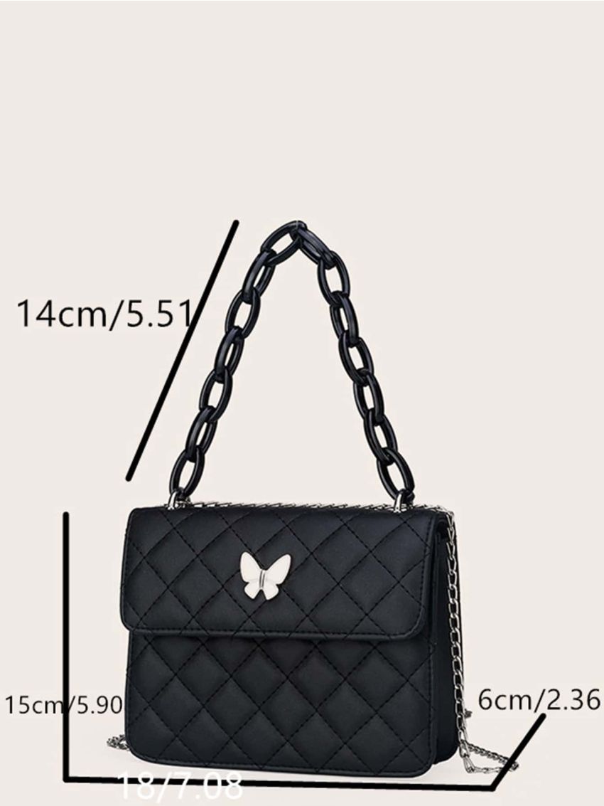 Mini Butterfly Decor Quilted Chain Satchel Bag