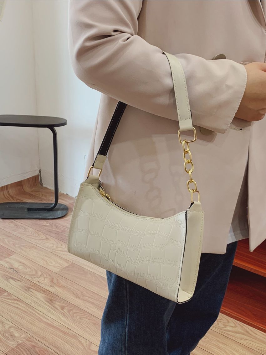 Croc Embossed Shoulder Bag