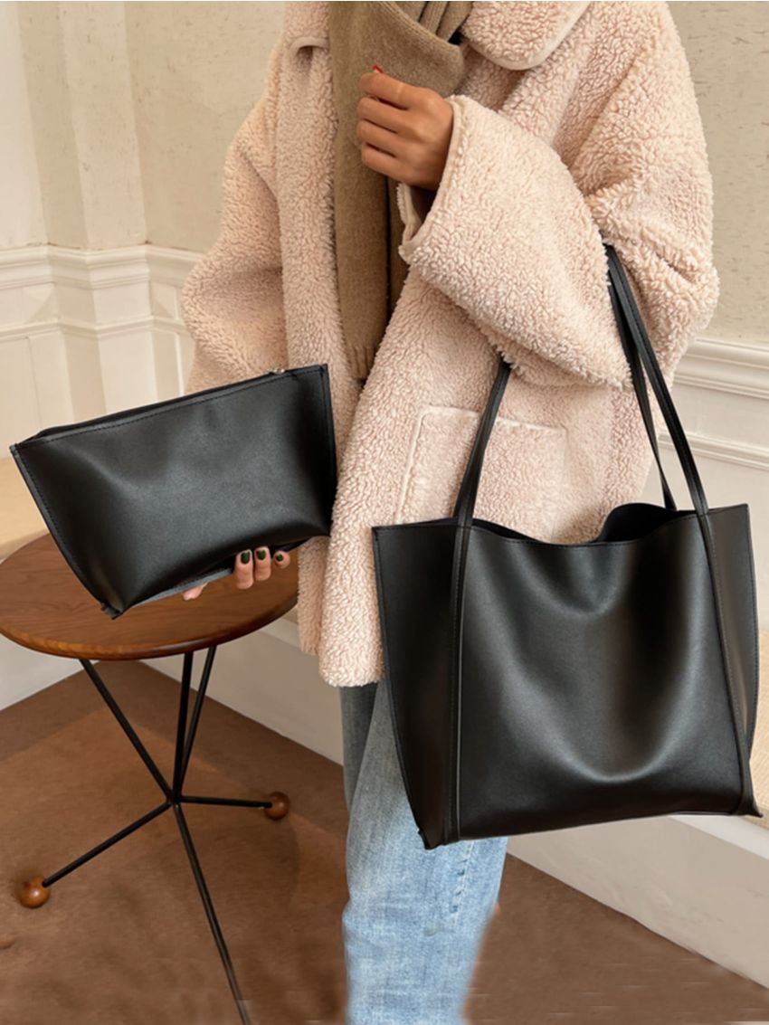 Minimalist Shoulder Tote Bag With Inner Pouch