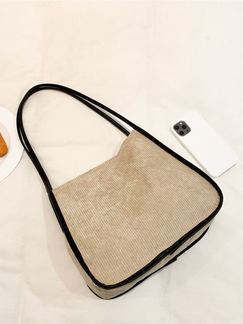 Contrast Binding Shoulder Tote Bag