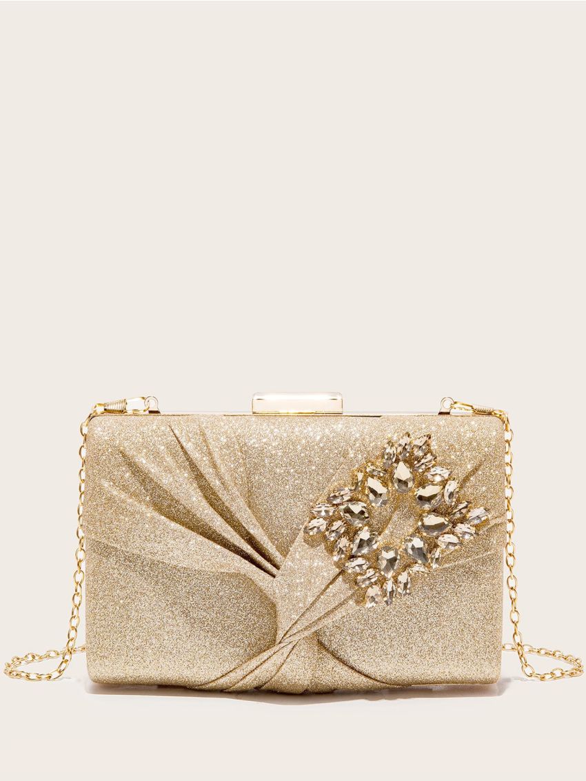 Mini Glitter Rhinestone Decor Twist Design Chain Box Bag