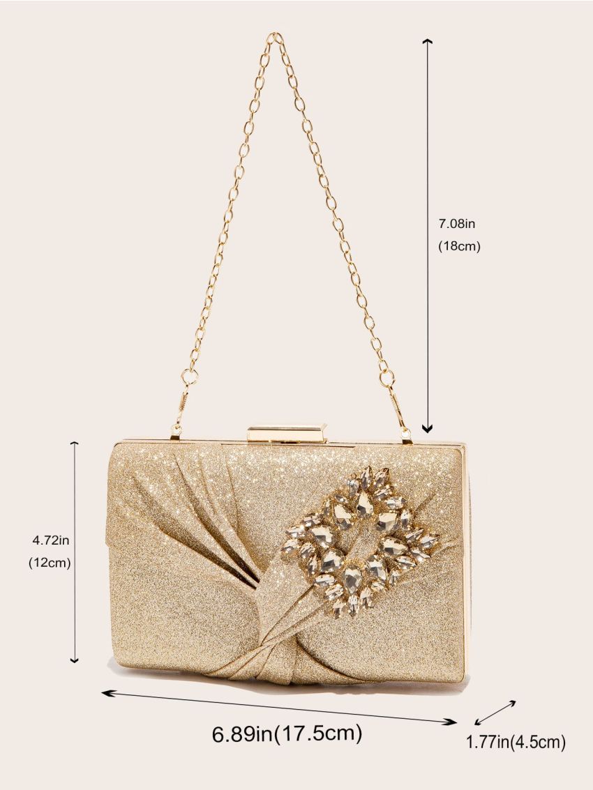Mini Glitter Rhinestone Decor Twist Design Chain Box Bag
