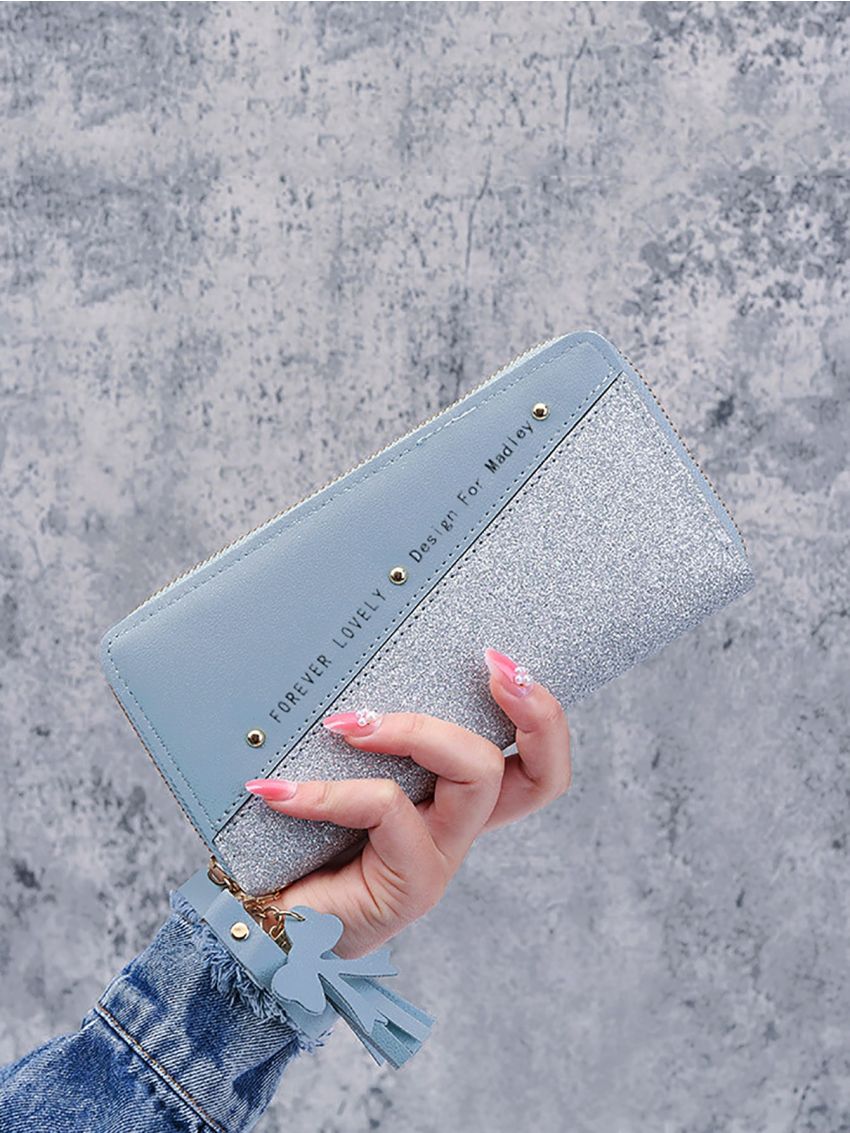 Tassel & Bow Decor Letter Graphic Long Wallet