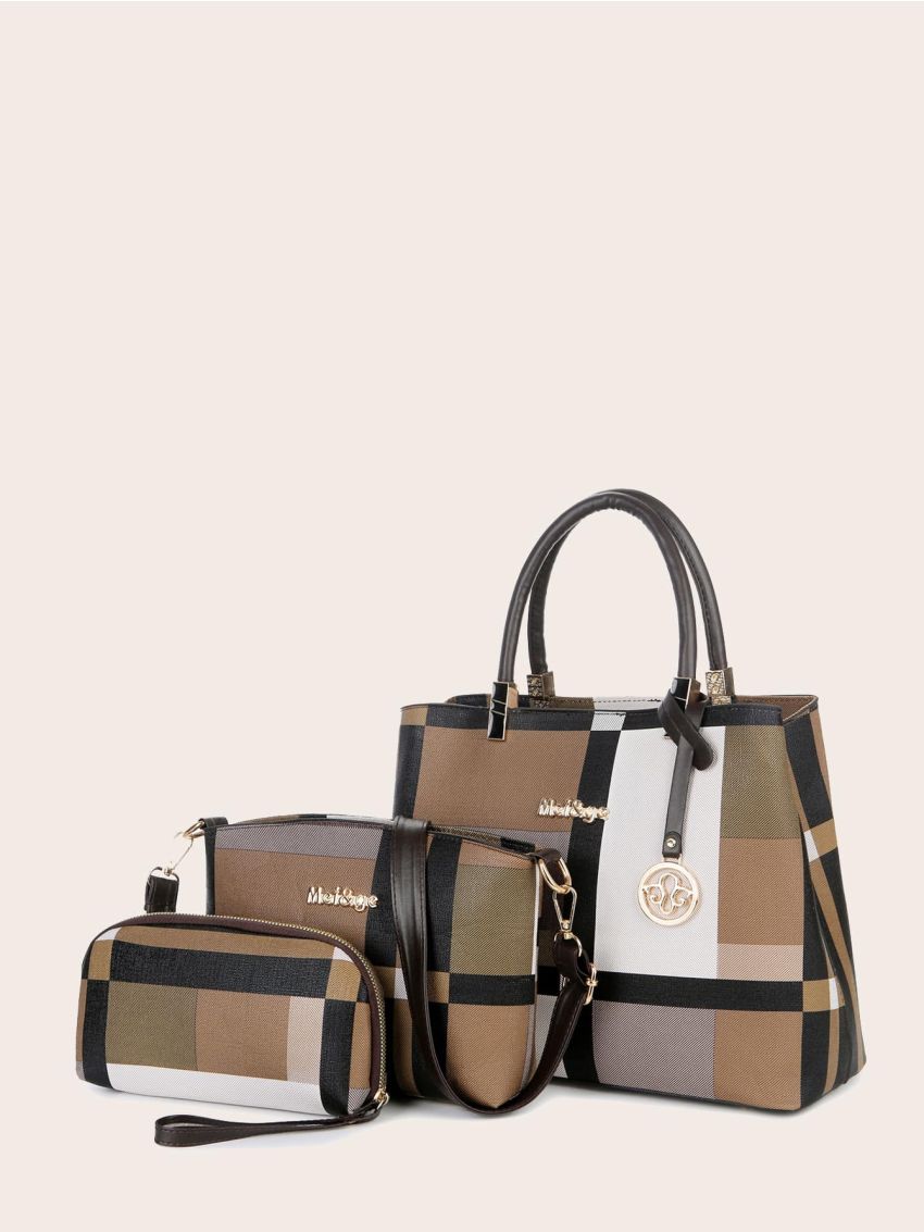 3pcs Color Block Tote Bag Set
