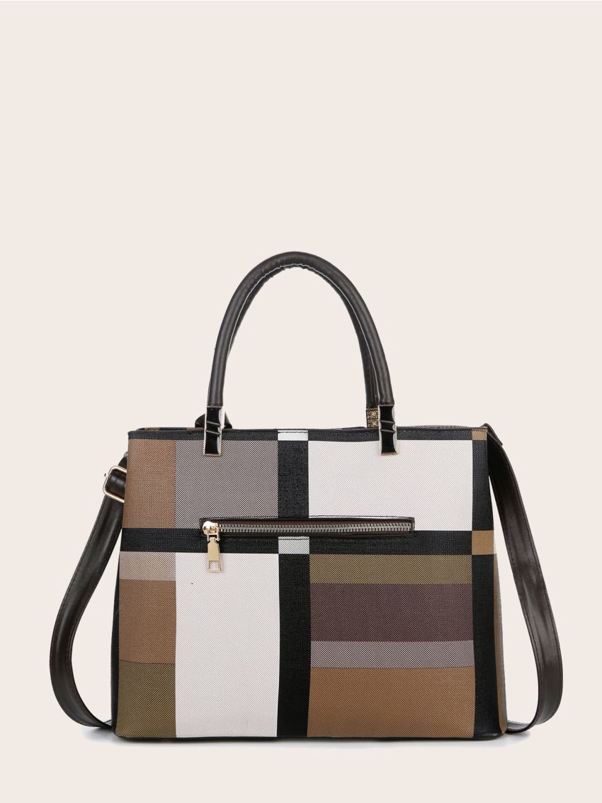 3pcs Color Block Tote Bag Set