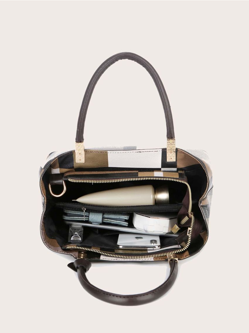 3pcs Color Block Tote Bag Set