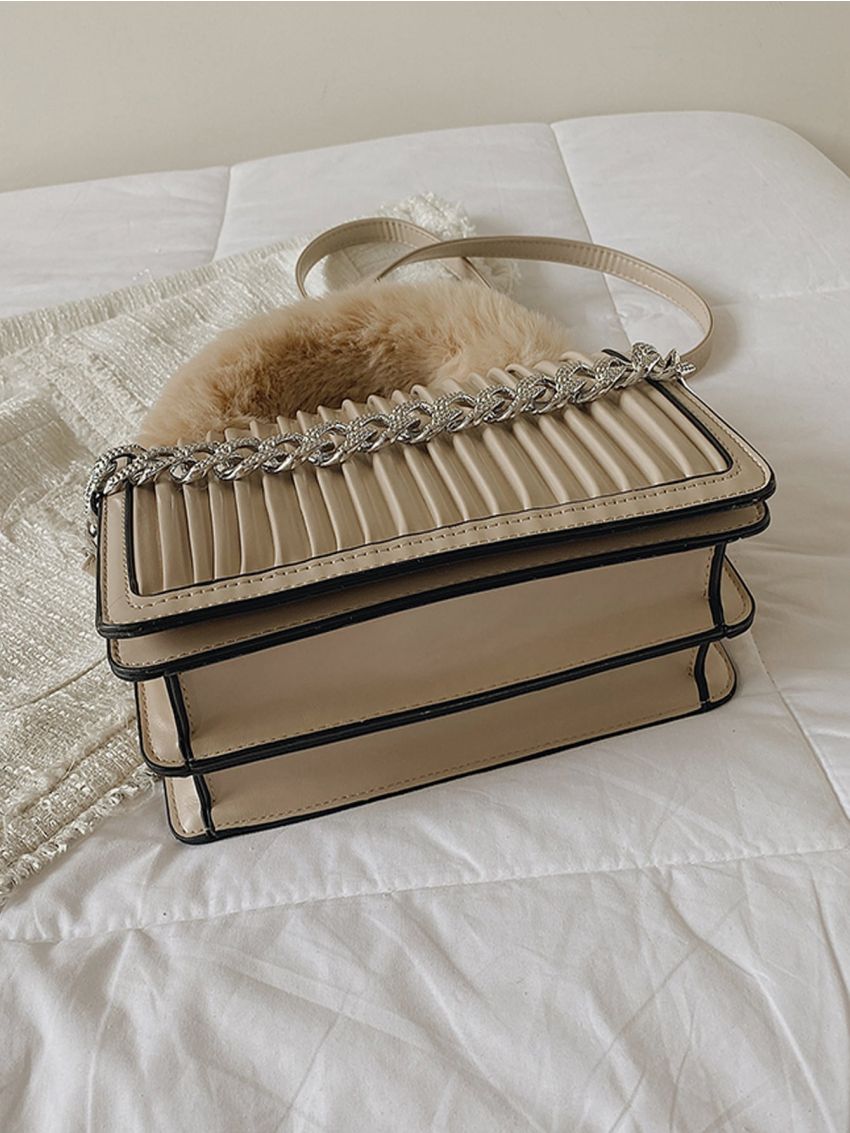 Rhinestone & Chain Decor Square Bag