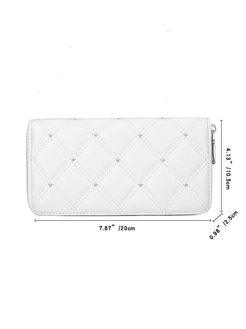 Quilted Embossed Studded Detail Long Wallet