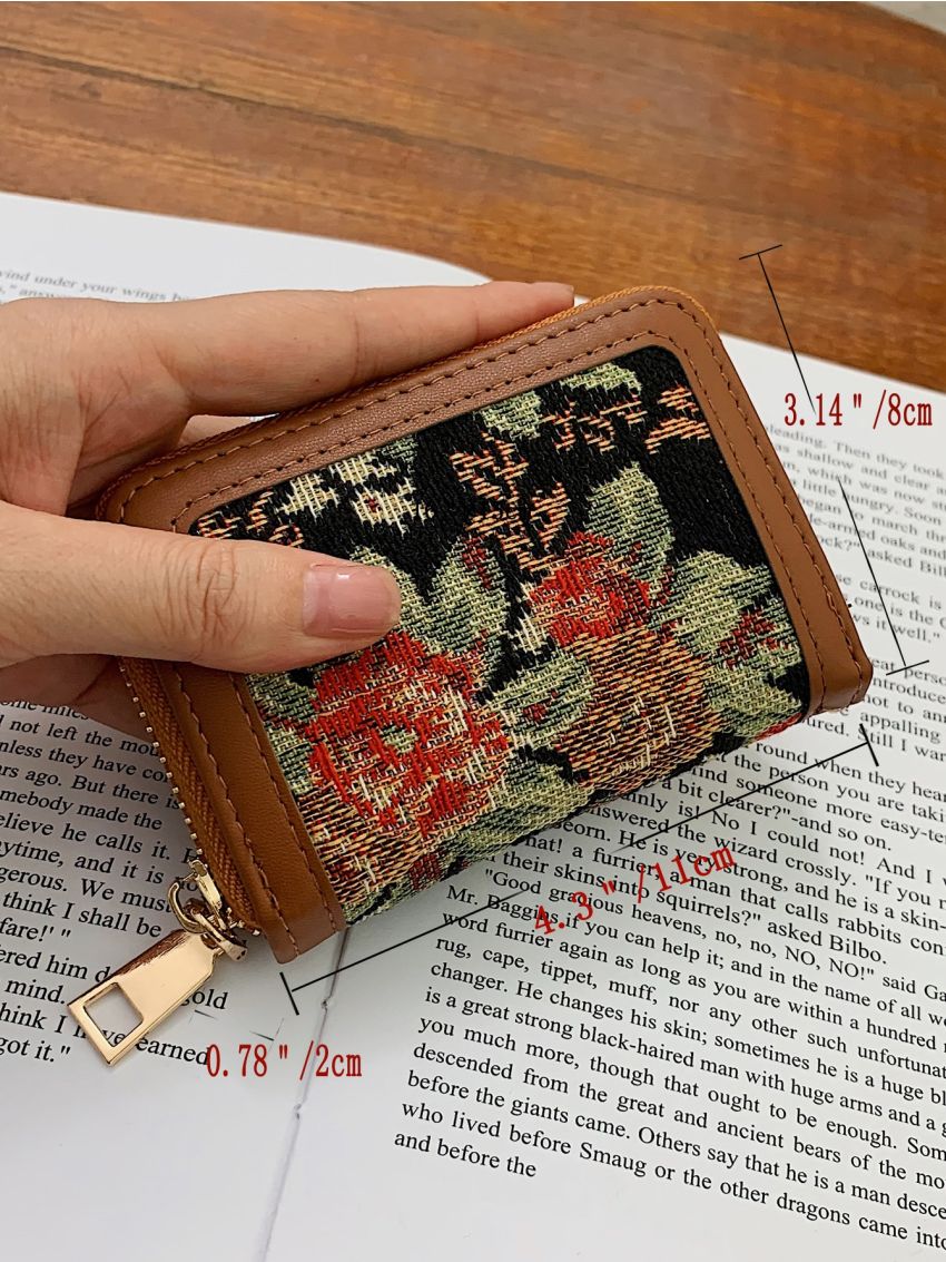 Large Floral Pattern Small Wallet Multi-Card Card Organizer For Storage Credit Cards