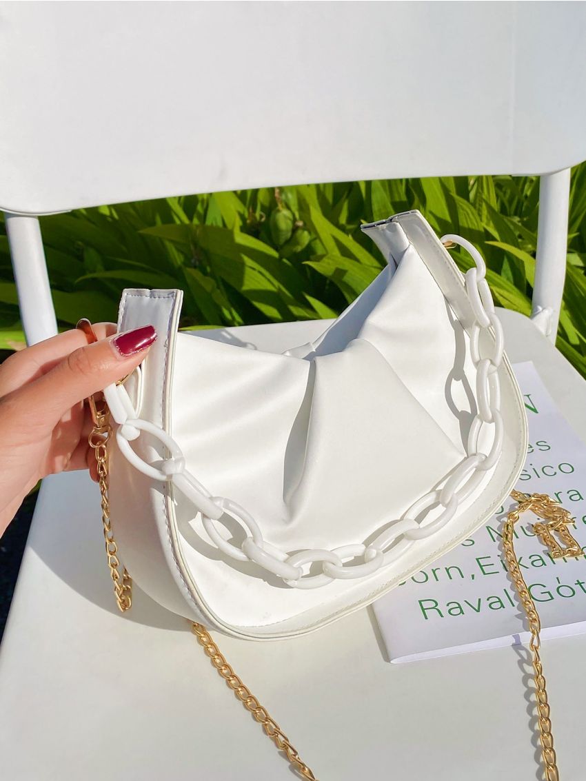 Minimalist Ruched Design Chain Satchel Bag