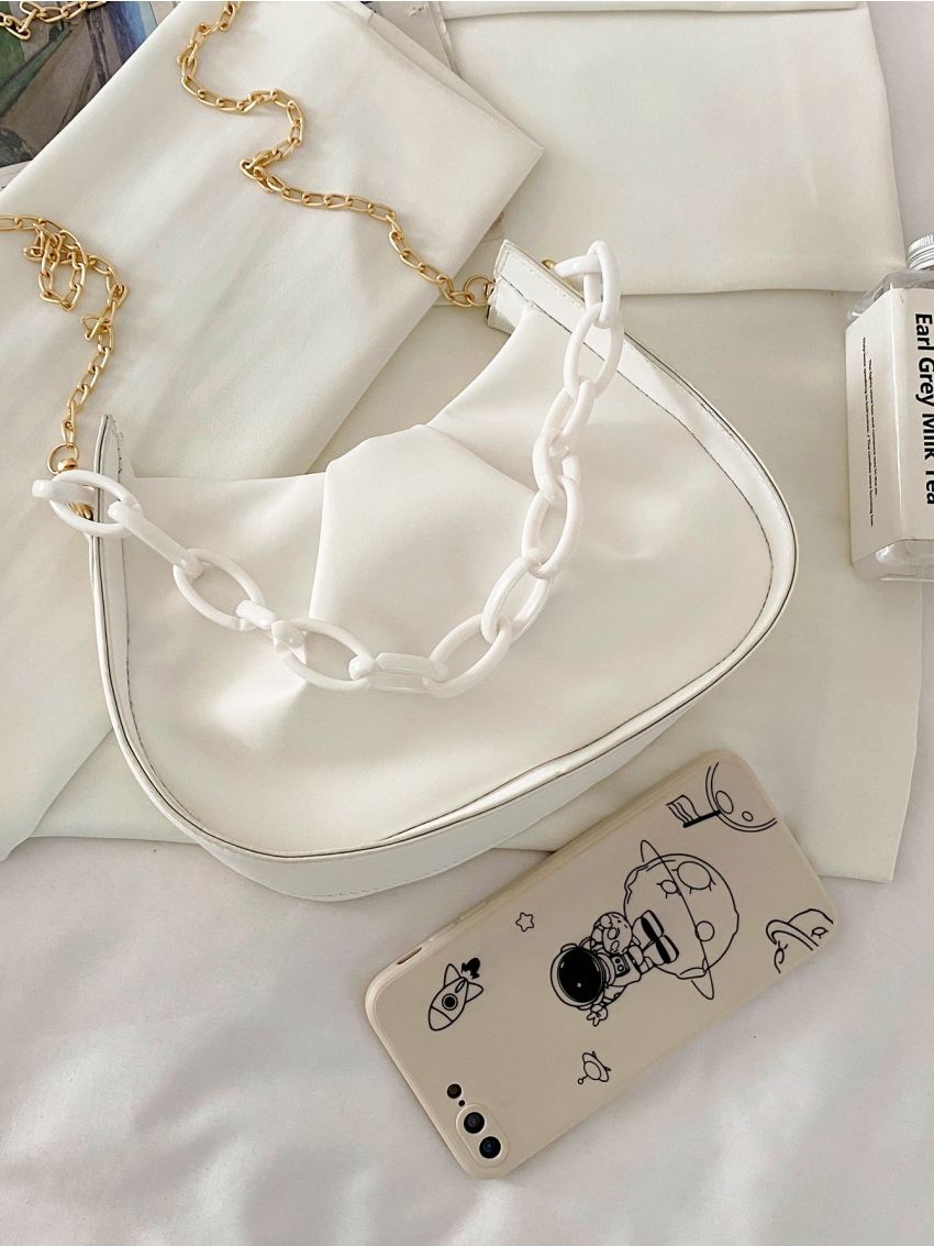 Minimalist Ruched Design Chain Satchel Bag