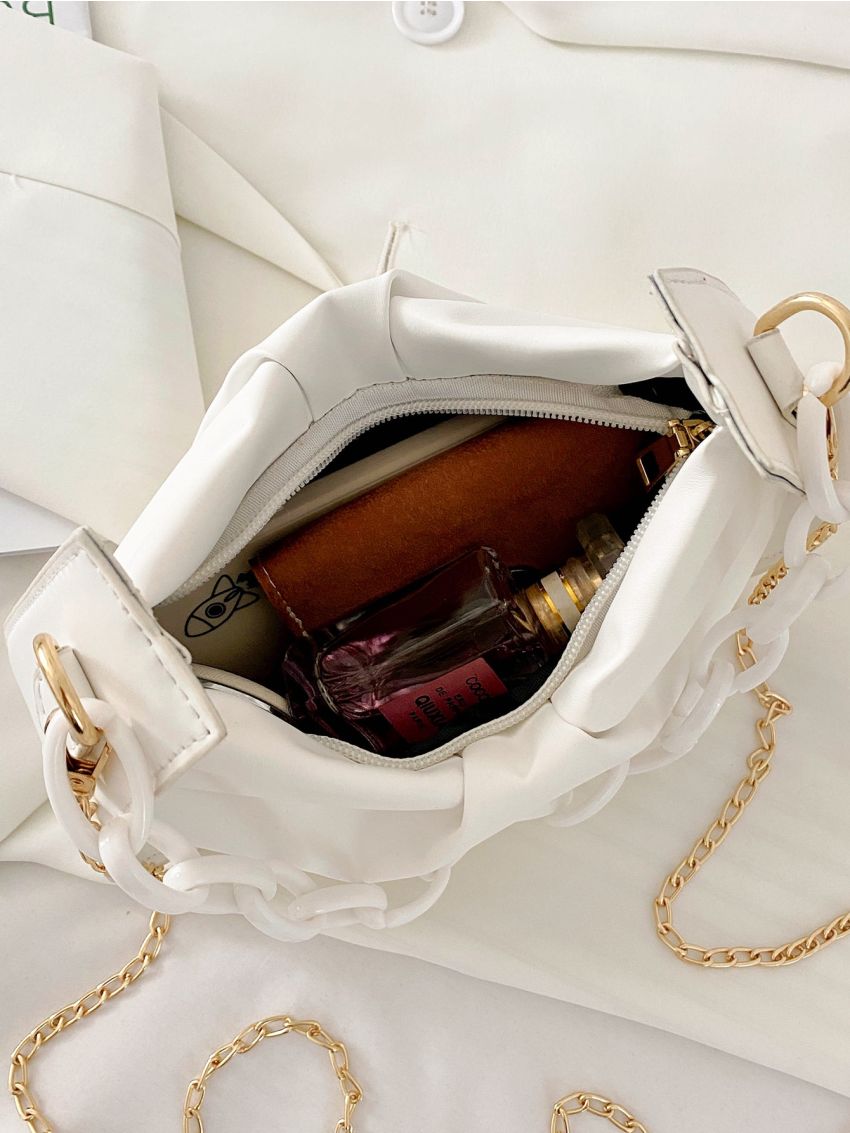 Minimalist Ruched Design Chain Satchel Bag