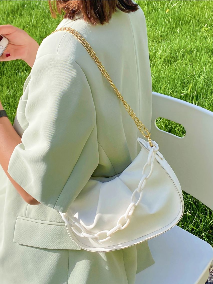 Minimalist Ruched Design Chain Satchel Bag