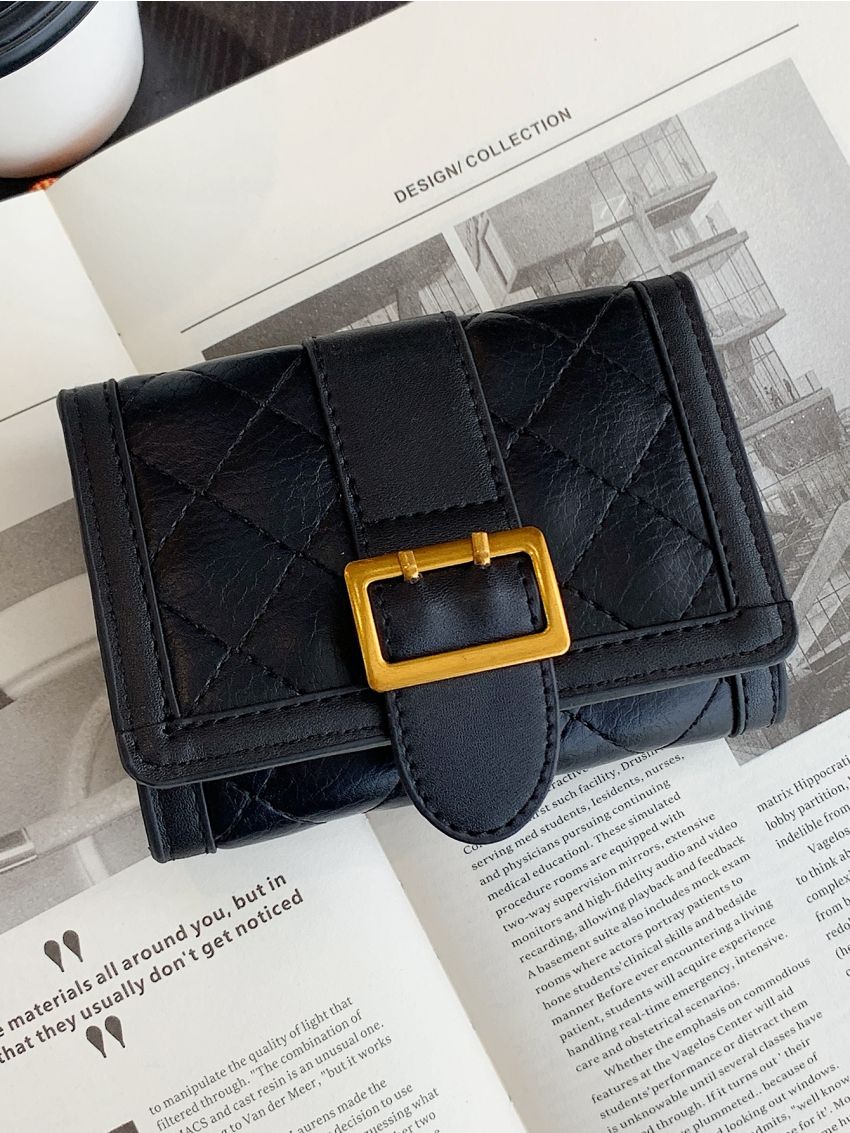 Buckle Decor Quilted Small Wallet